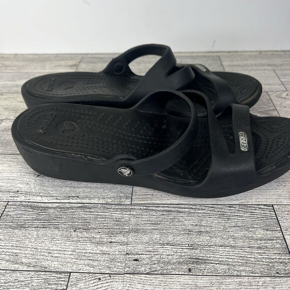 CROCS Patricia Mini Wedge Sandal Slides Women's Size 6 Black - Picture 4 of 16